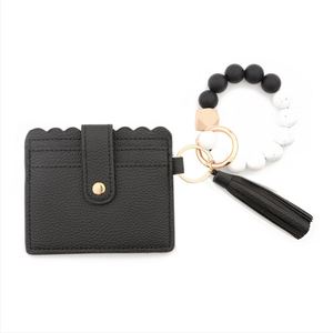 Scalloped PU <b>Card</b> <b>Holder</b> Silicone Bead Wrist Keychain Multi Slot ID <b>Card</b> <b>Wallet</b> Women Fashion <b>Card</b> Pouch - Product Image 3
