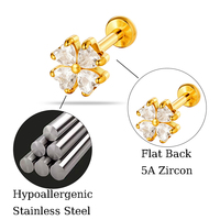 Maina Surgical Stainless Steel Cartilage Labret Piercing Jewelry Internally Thread Tragus Earrings Flat Back Lobe Helix Earring