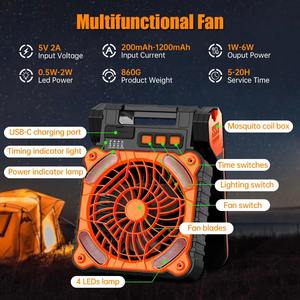 Portable Solar Fan Rechargeable Solar Powered Camping Fan 4 Speed 4 <b>Timers</b> and Quiet with LED Lantern for Picnic Fishing - Product Image 3