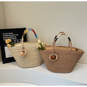 Custom Factory Bohemian <b>Straw</b> Tote <b>Bag</b> With Two Handles Open Closure Summer Women's Shoulder <b>Bag</b> - Product Image 1