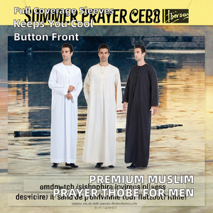 Modest Muslim Premium Prayer Thobe Thawb Front Button Pockets Breathable Polyester Winter Summer for Men - Product Image 2