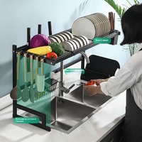 Porte-couteaux d'égouttage télescopique noir OEM Support de rangement pour évier de cuisine en métal et acier inoxydable pour bols à vaisselle, baguettes et épices