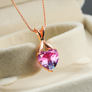 Elegante collar de cadena de clavícula que combina con todo para mujer estilo Simple piedra de turmalina en forma de corazón joyería fresca con Material de latón - Product Image 6