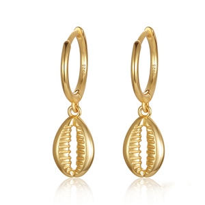 Pendientes de moda joyería 925 plata esterlina verano playa Shell gota pendientes 18K chapado en oro pendientes de aro para mujer - Product Image 1