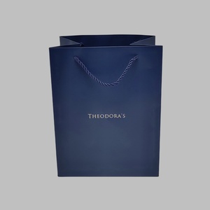Sacs en papier bleus de luxe personnalisés en gros, en matériaux recyclés, avec logo imprimé, pour usage professionnel, estampage à chaud, cordon de serrage, Sunny - Product Image 2