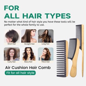 Peine de Dientes Anchos de Bambú Portátil, Cepillo Desenredante Antiestático de Moda, Peines de Dientes Finos para Cabello Natural Rizado, Ondulado y Seco - Product Image 6