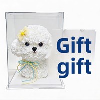Cadeau Saint-Valentin Anniversaire Chien Caniche Mignon à Fleurs Éternelles Expressions d'Amour Rose PE Chien Malteux Boîte Cadeau Ornement Logo Canard