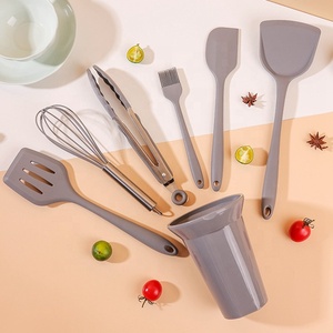 Wholesale 7pcs <strong>Kitchen</strong> Non-Stick Cooking <strong>Accessories</strong> Heat Resistant Green Pink <strong>Grey</strong> Silicone Spatula Spoon <strong>Kitchen</strong> Utensils Set - Product Image 5