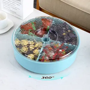 Eco-friendly Divided Candy Nut Serving Tray Veggie Dried Fruit Snack 5 Sectional Food-grade Plastic Storage Container