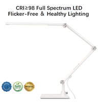 Lampe de bureau LED AC CRI95, base métallique pliable, commande tactile, double source lumineuse, réglable, protection des yeux, lumière de lecture à intensité variable, bureau