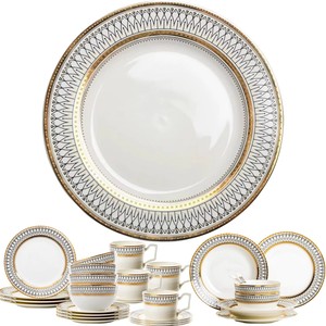 Nordic Gold-Embossed <b>Ceramic</b> Dinnerware Set Disposable Household Flat Plate Soup Steak Dessert Plate Fruit Western Style - Product Image 1