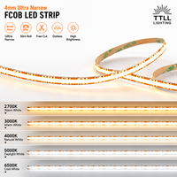 12V FCOB LED Strip 4mm Ultra Tipis 480LEDs/m 50m Gulungan Dapat Dipotong Bebas Fleksibel Pita Linear Produsen Grosir untuk Lemari CE SASO
