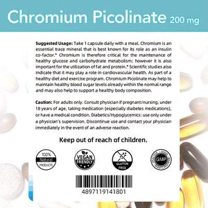 Cápsulas de Picolinato de Cromo de Fábrica GMP, 100 Cápsulas Veganas para el Metabolismo, Apoyo Nutricional, Suplemento de Picolinato de Cromo - Product Image 3