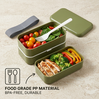 Boîte à bento réutilisable écologique de 800 ml en PP de qualité alimentaire, portable, double couche, avec logo personnalisé, compatible micro-ondes