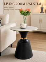 Table basse moderne en dalle de roche ronde, avec piétement en fer noir superposé, durable et écologique, pour salon, fabrication directe usine OEM/ODM