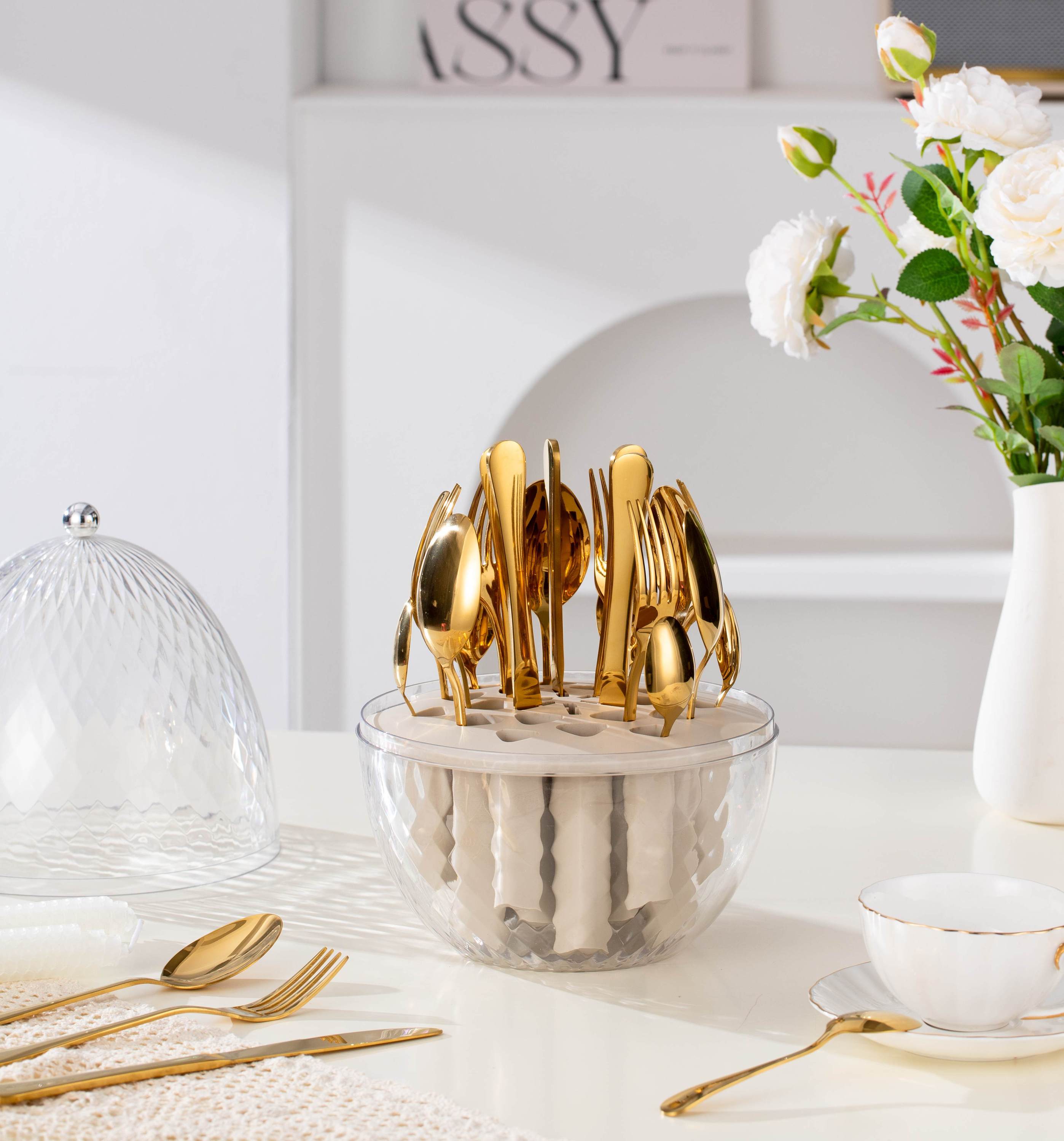 Ensemble 4 Coquetiers Acier Inoxydable Doré Avec Support Et Cuillères - REOVE