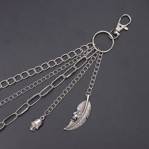 Cadena de cintura metálica multicapa de moda con colgante de calavera y plumas, estilo punk, cadena corporal informal para pantalones - Product Image 4