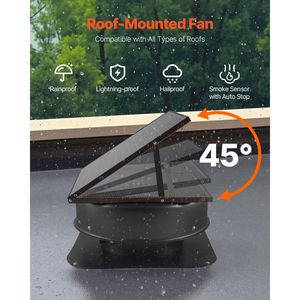Smart 50W Solar <b>Thermostat</b> <b>Controlled</b> Roof Attic Exhaust Fan CFM Airflow with Remote Built-in Smoke Detector - Product Image 6