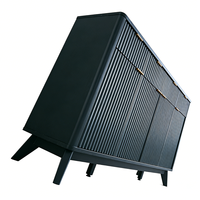 Meuble de rangement moderne noir à texture ondulée, 4 tiroirs, 4 portes, meuble d'appoint pour salon, commode à tiroirs