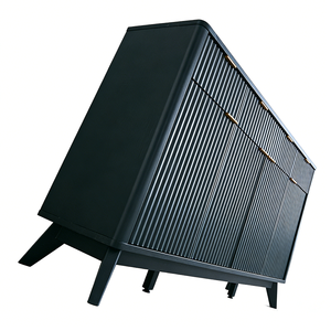 Mobiletto Moderno Nero con Texture Ondulata, 4 Cassetti e 4 Ante, Credenza per Soggiorno, Mobile con Cassetti - Product Image 4