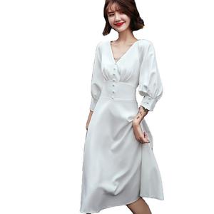 Robe de soirée blanche pour femmes, nouveau style, tempérament quotidien, <span class=keywords><strong>satin</strong></span> français - Product Image 5