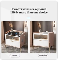 Table de chevet intelligente moderne de luxe en acier inoxydable VL, finition blanc brillant, pour chambre à coucher