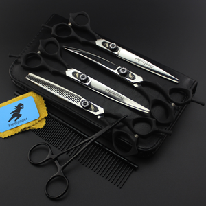 <span class=keywords><strong>Ciseaux</strong></span> de toilettage pour animaux de compagnie 7,0 pouces avec manche laqué noir, ensemble de 4 <span class=keywords><strong>ciseaux</strong></span> à coupe droite <span class=keywords><strong>et</strong></span> <span class=keywords><strong>ciseaux</strong></span> à coupe courbée, livré avec un <span class=keywords><strong>peigne</strong></span> PTS-019 - Product Image 2