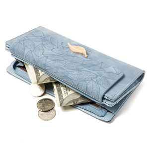 Women's <b>Long</b> <b>Wallet</b> European and American Retro Style Frosted Leaf Shape Hasp <b>Wallets</b> Folding Women's Leather <b>Wallet</b> - Product Image 3