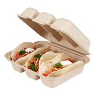 Fabricant de bagasse à tacos Boîte d'emballage alimentaire à 3 compartiments avec logo personnalisé en matériau naturel biodégradable