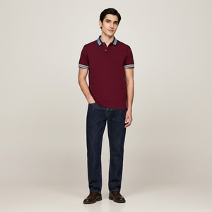 Camiseta de Rugby para Hombre Directo de Fábrica, Logotipo Bordado Personalizado, Puños y Cuello a Rayas, Nuevo Diseño, Camisetas Polo de Punto, Color en Contraste - Product Image 1