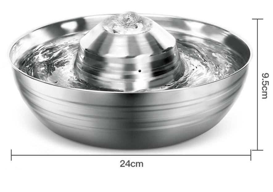 Silver 360° Stainless Steel Pet Water Fountain (Round)
