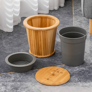Bamboo Tea Dregs <b>Bucket</b> <b>With</b> <b>Lid</b> Natural Wood Color For Kung Fu Tea Ceremony Household Use - Product Image 4