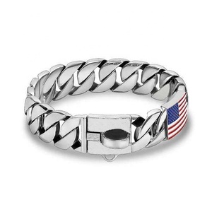 Cadena de metal cubana de acero inoxidable personalizada, <span class=keywords><strong>collar</strong></span> para perro de diseño con bandera estadounidense, 2020 - Product Image 1
