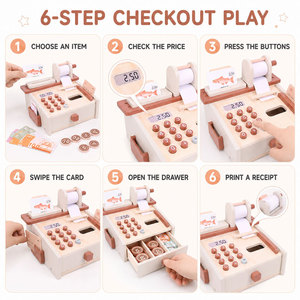 Wooden Shop <strong>Till</strong> Toy with Scanner Play Money Cash Drawer and Shopping Cards - Product Image 2