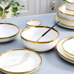 <span class=keywords><strong>Service</strong></span> de table en céramique de style luxueux avec bordure en or blanc, ensemble de plats et de bols en porcelaine, design marbré, <span class=keywords><strong>service</strong></span> pour 4 - Product Image 4