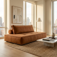 Sofa Daybed Kain Cokelat Vintage untuk Perabot Ruang Tamu Gaya Wabi Sabi Sofa Tanpa Lengan Sofa Tidur Lantai Modern Abad Pertengahan