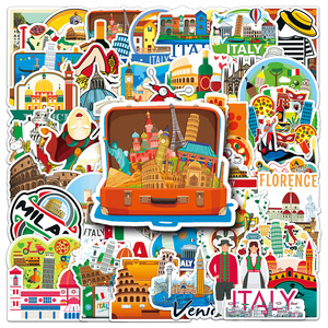 50PCS ciudades italianas Milán Venecia Florencia <span class=keywords><strong>Roma</strong></span> Torino edificios de arte vintage Italia pegatina de viaje - Product Image 1