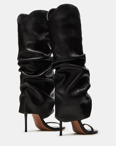 Sandalias de Tacón de Aguja con Punta Abierta y Pliegues de Cuero Negro para Mujer, Estilo 2025 - Product Image 3