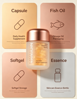 Flacon en forme de capsule premium 200 ml, rond, givré, contenant de capsules, flacon à pilules, flacons de complément alimentaire vides personnalisés noirs avec boîte