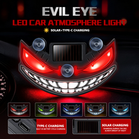 Luz LED Decorativa Solar Tipo-C para Coche, Ojos de Demonio, Lámpara de Advertencia, Luz de Ambiente Dinámica para Ventana Trasera con Ventosa