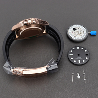 Kit de Montage de Montre de Plongée Boîtier en Acier Inoxydable Or Rose Mouvement NH35 Bracelet en Caoutchouc Pièces de Rechange pour Réparation de Montre Cadran et Aiguilles