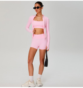 Manches longues avant Logo Skinny Fit vêtements d'activité conception extérieure fermeture éclair complète Yoga sport séchage rapide sueur femmes veste zippée - Product Image 6