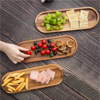 Plateaux de service en bois d'acacia, lot de 3, rectangulaires, ovales et ronds, pour charcuterie, fromage, pain, fruits, sauces, sushi