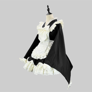 Japanese Style Lolita Maid Dress Black Polyester Women's Cosplay Costume With Wood Ear Edge And Ruffles - Product Image 2