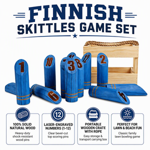 Massivholz <span class=keywords><strong>Molkky</strong></span>-Spielset Finnisches Kegelspiel für Draußen Garten-Wurfspiel Familien-Rasen-Strand-Party-Wurfspiel - Product Image 1
