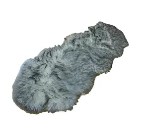 Living Room Luxury Animal Fur Beside Rug In 2 Pelts Shape With Grey Dyed Tip
