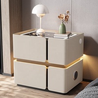 Nouvelle table de chevet personnalisée, créative, en verre trempé, avec chargeur USB/sans fil, lumière LED, mobilier de chambre moderne