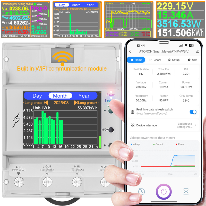AT4PWSL AC85-265V 99A Tuya WIFI Din Rail Smart <strong>Switch</strong> <strong>Remote</strong> <strong>Control</strong> <strong>Digital</strong> Single Phase 0-99999KWH Volt Amp Meter C153
