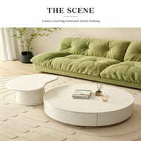 Table basse italienne simple, durable et mobile en bois avec plateau rond et rangement pour salon et mobilier de maison
