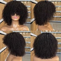 Perruques en cheveux humains 100% purs à prix d'usine abordable, perruque courte bouclée crépue sans dentelle, perruque brésilienne en cheveux humains avec frange